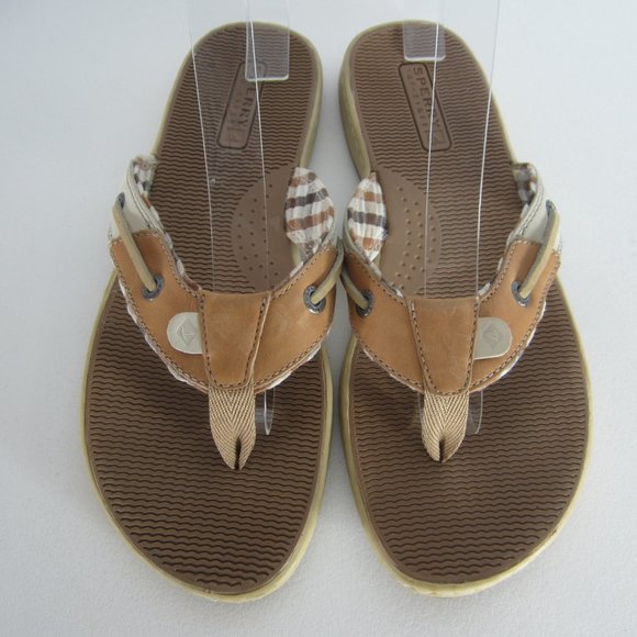 Sperry Shoes - Sperry Top Sider 7.5 Ivory Beige Leather Flip Flop